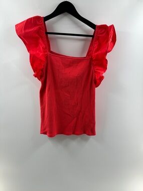 A New Day Red Ribbed Tank Top Ruffled Straps – Women’s Large